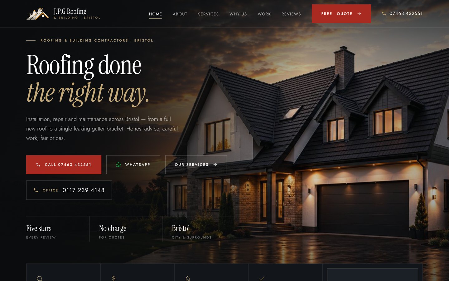 JPG Roofing & Building website on desktop